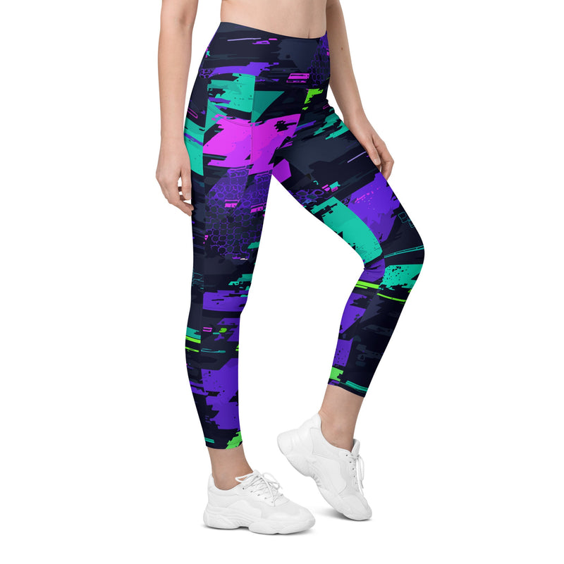 Cyberveil Iridescent Glitch CAMO Womens Leggings with Pockets - 2XS - Women