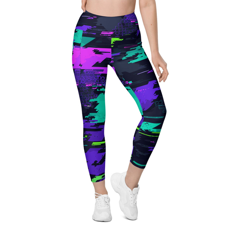 Cyberveil Iridescent Glitch CAMO Womens Leggings with Pockets - Women