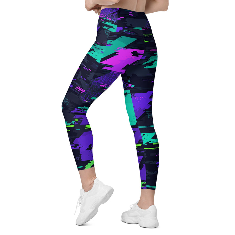 Cyberveil Iridescent Glitch CAMO Womens Leggings with Pockets - Women