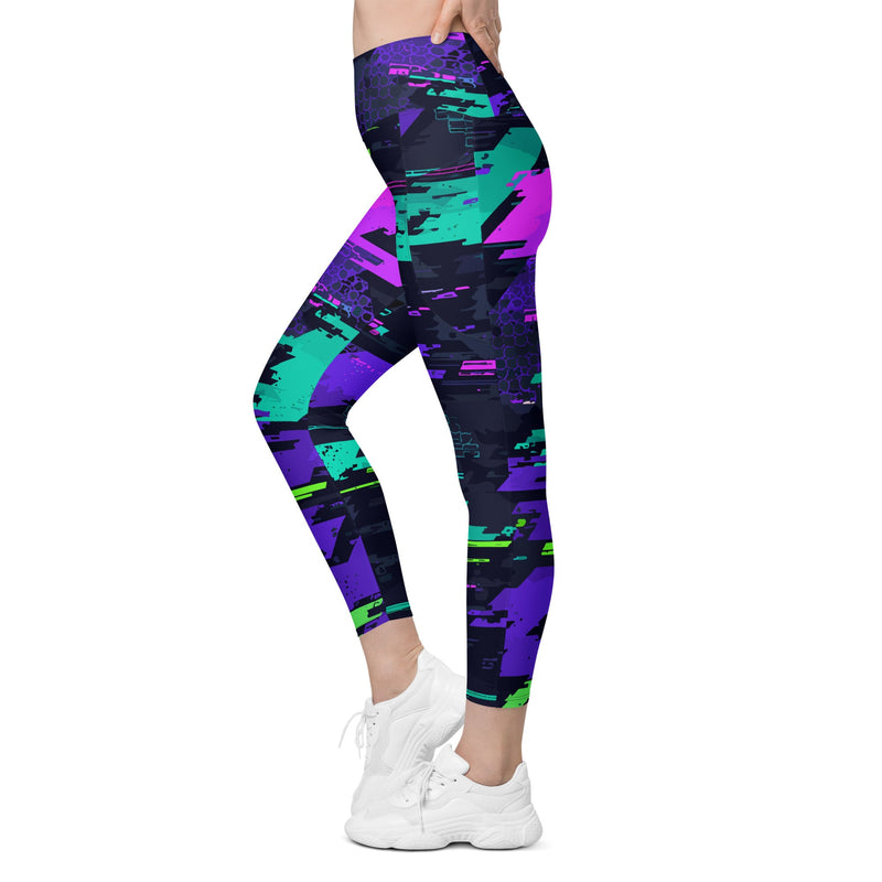 Cyberveil Iridescent Glitch CAMO Womens Leggings with Pockets - Women