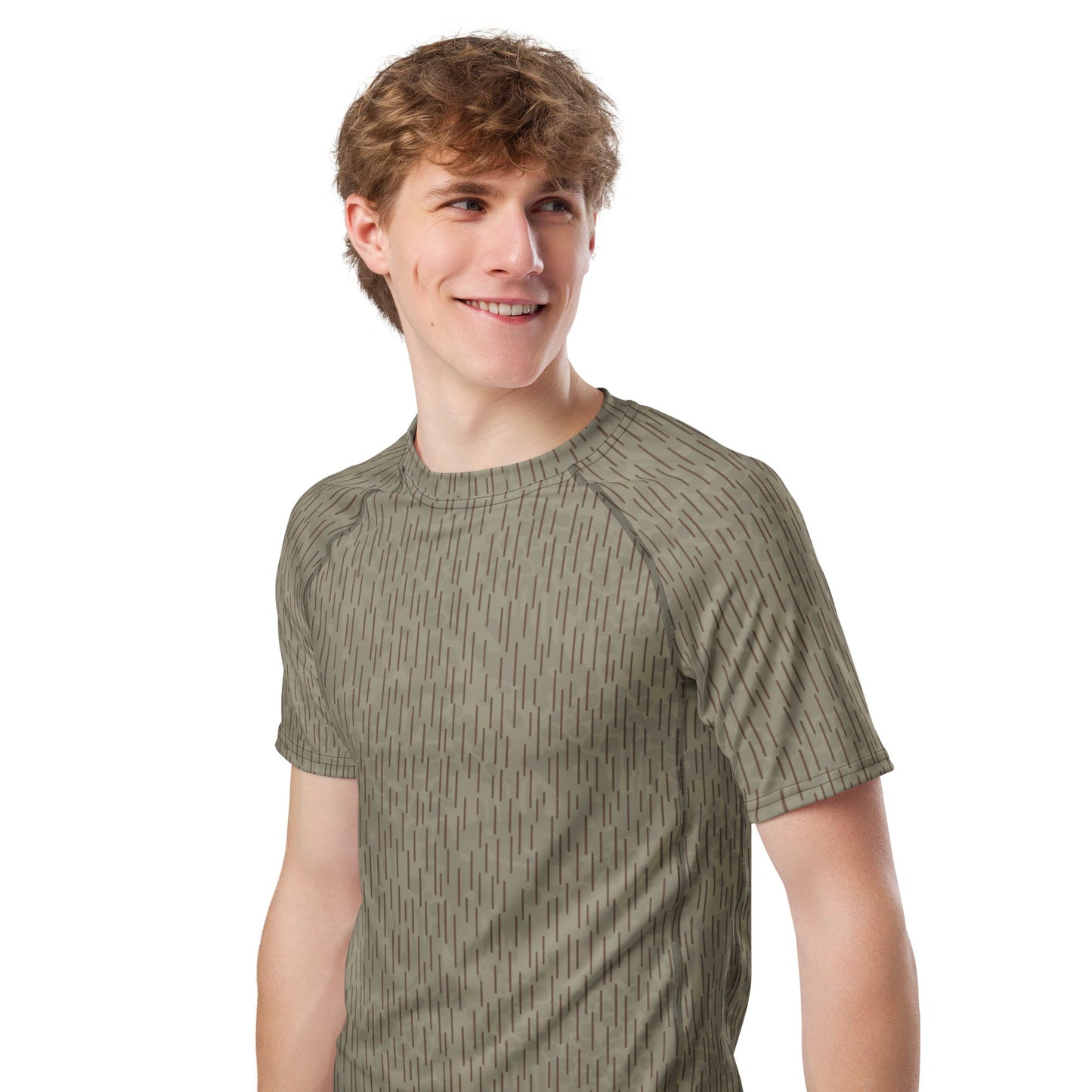 Czech Needles and Clouds Rainstripe Brown CAMO Mens Short-Sleeve Rash Guard