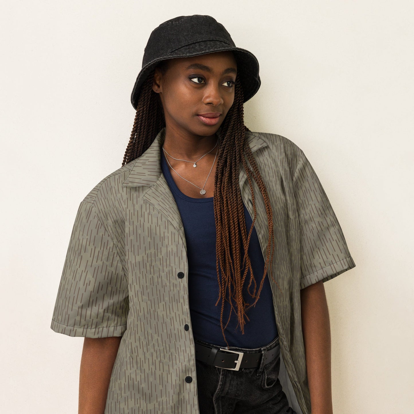 Czech Needles and Clouds Rainstripe Brown CAMO Unisex button shirt - Button Shirts