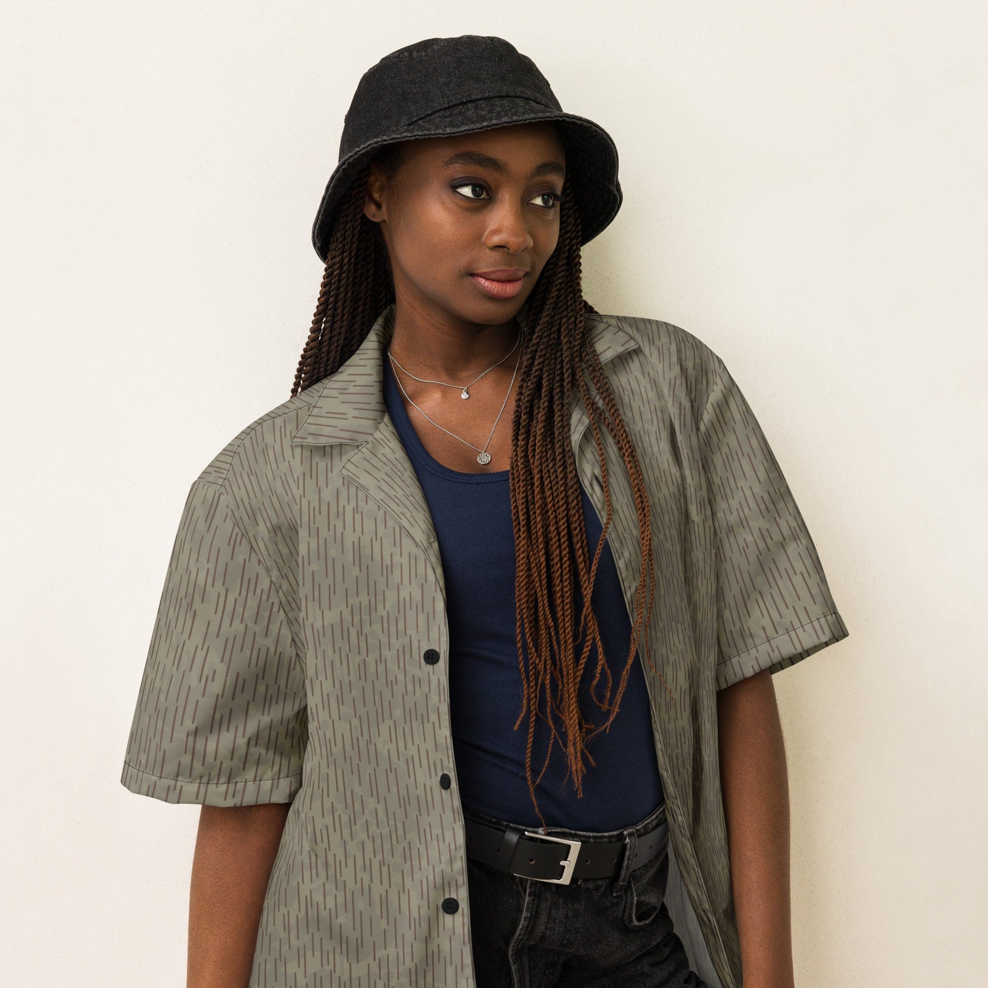 Czech Needles and Clouds Rainstripe Brown CAMO Unisex button shirt - Button Shirts