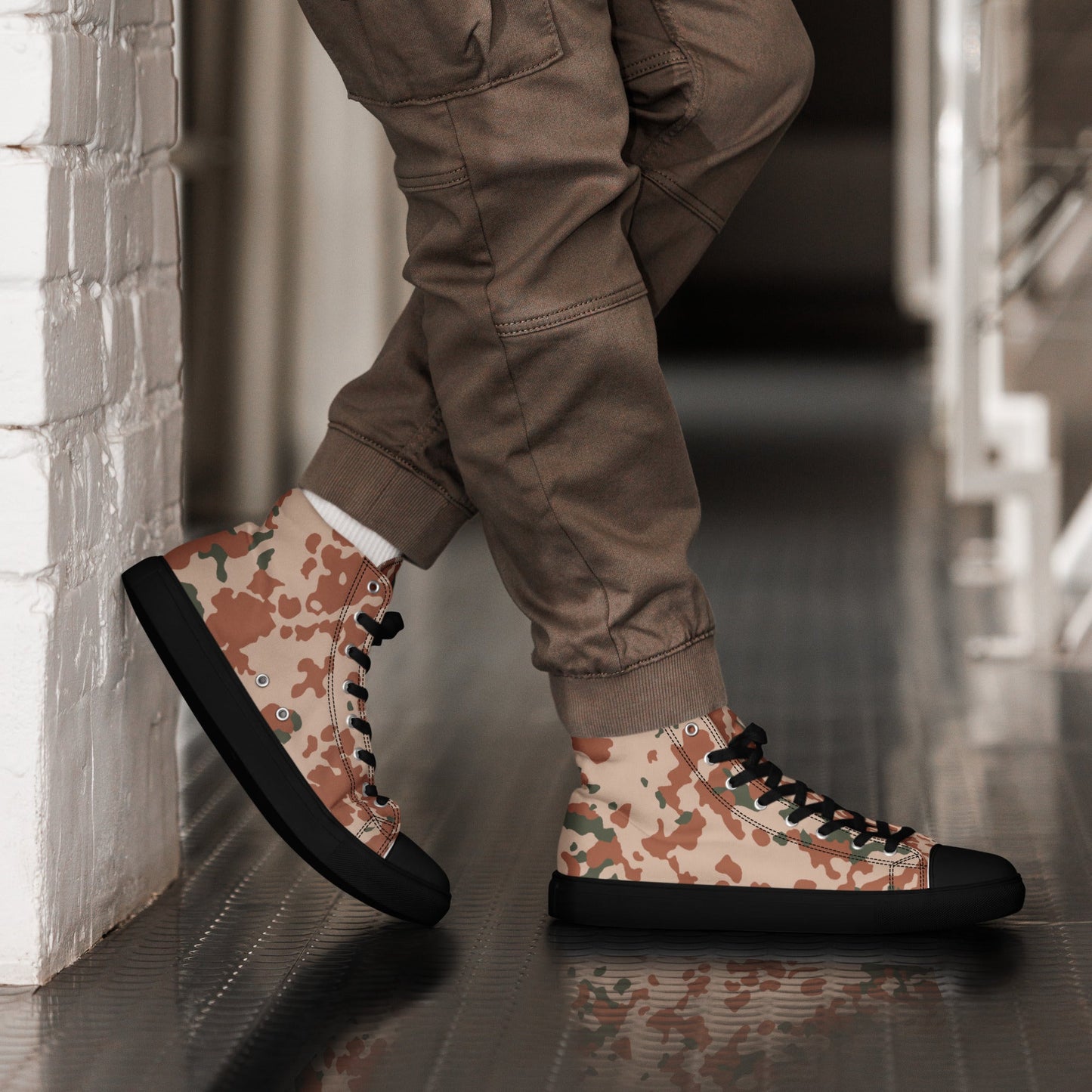 Danish Flecktarn Desert CAMO Mens High-Top Canvas Shoes - Black / 5