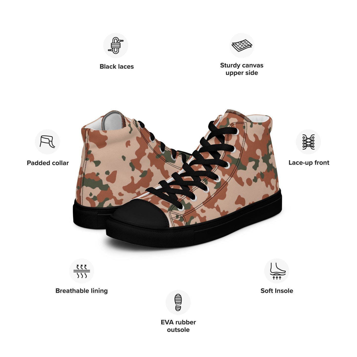 Danish Flecktarn Desert CAMO Mens High-Top Canvas Shoes