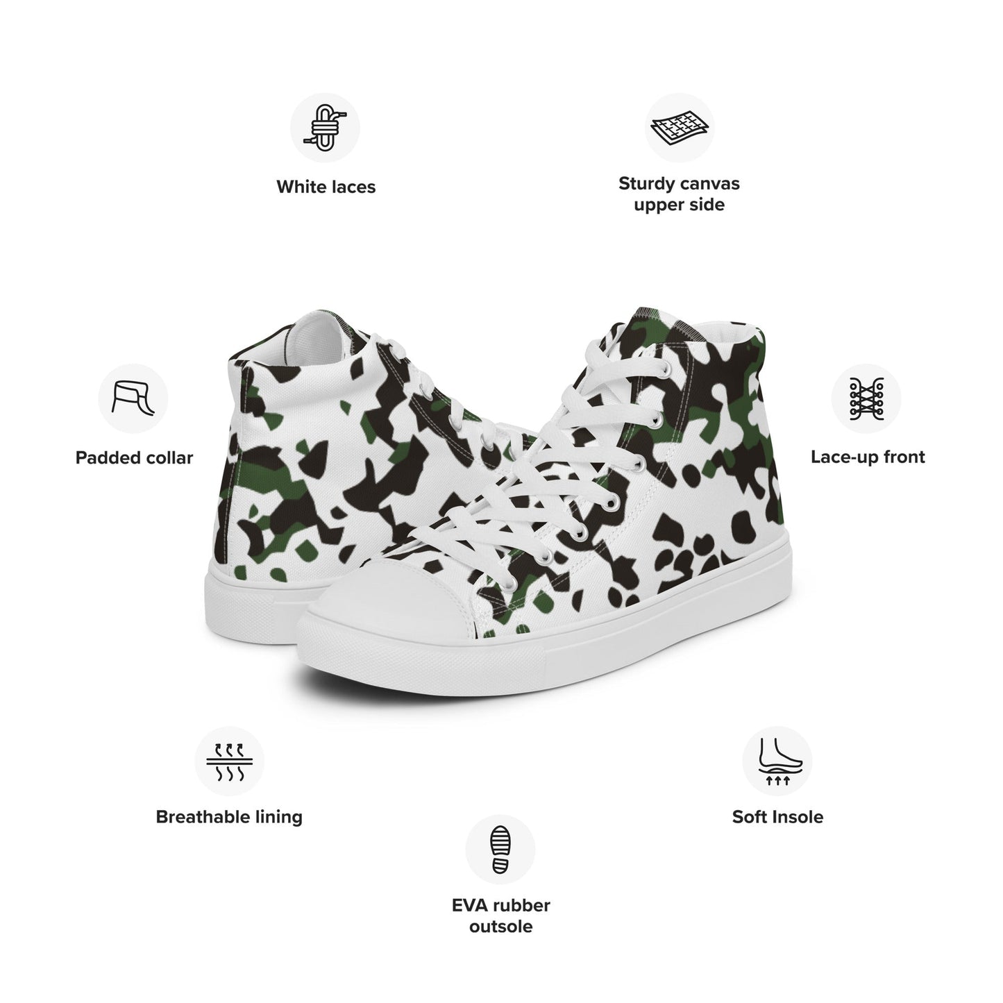 Danish Flecktarn Snow CAMO Mens high top canvas shoes - High Top Canvas Shoes