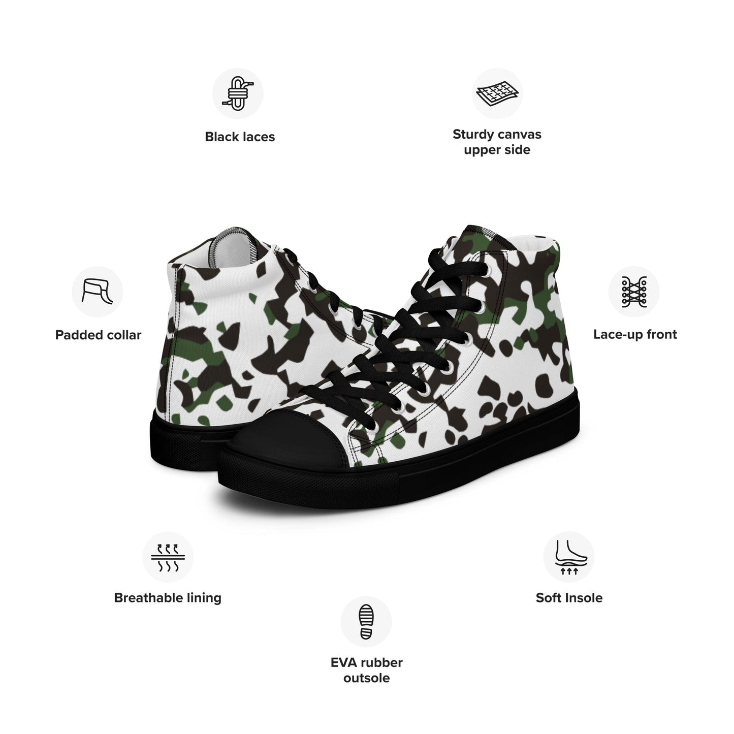 Danish Flecktarn Snow CAMO Mens high top canvas shoes - High Top Canvas Shoes