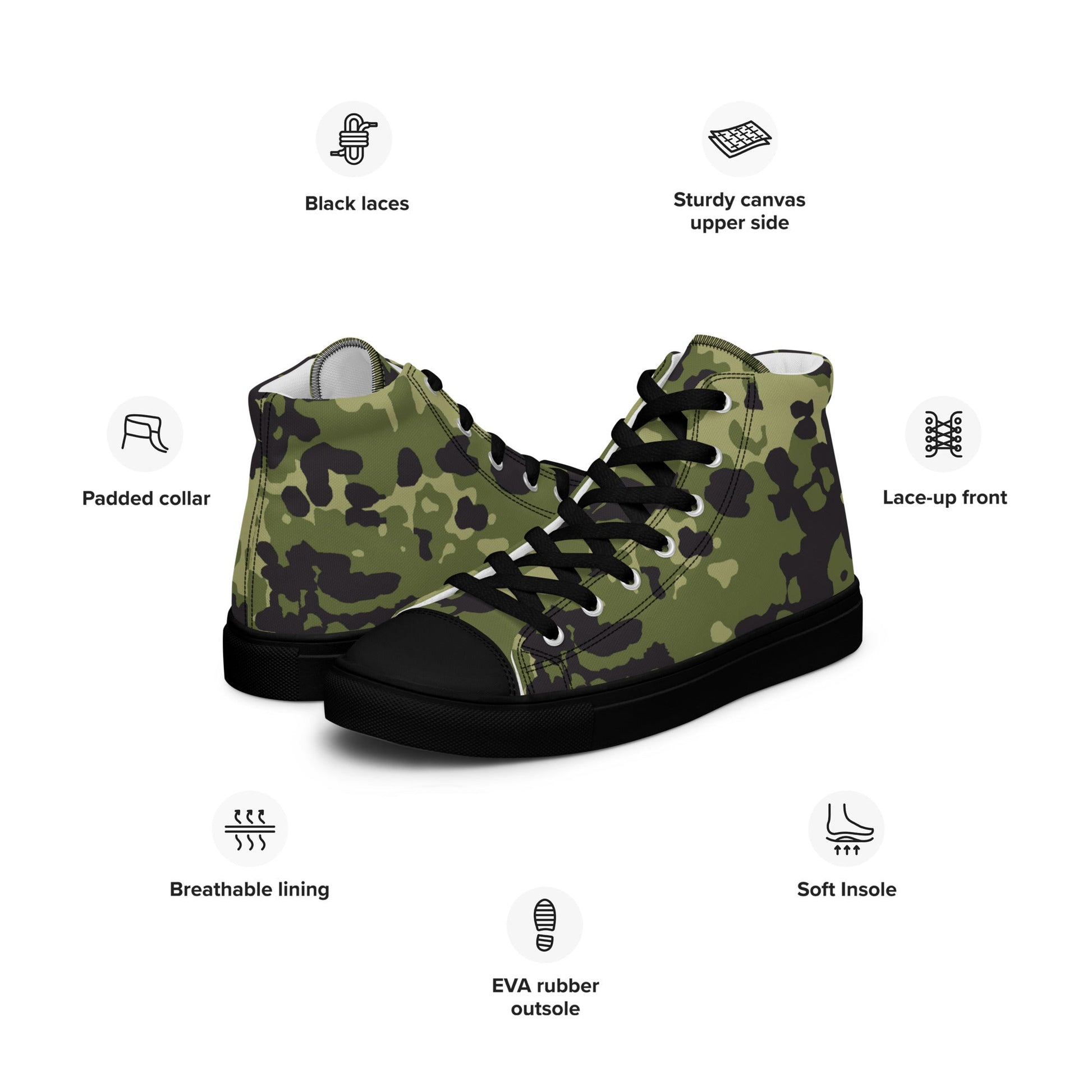 Danish Flecktarn Woodland CAMO Mens high top canvas shoes - High Top Canvas Shoes