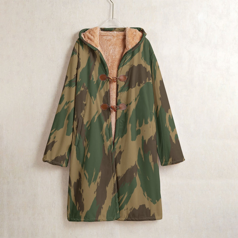 Denison 1959 Airborne Brushstroke Heritage CAMO Men’s Horn Button Long Fleece Coat - S / White - Jacket