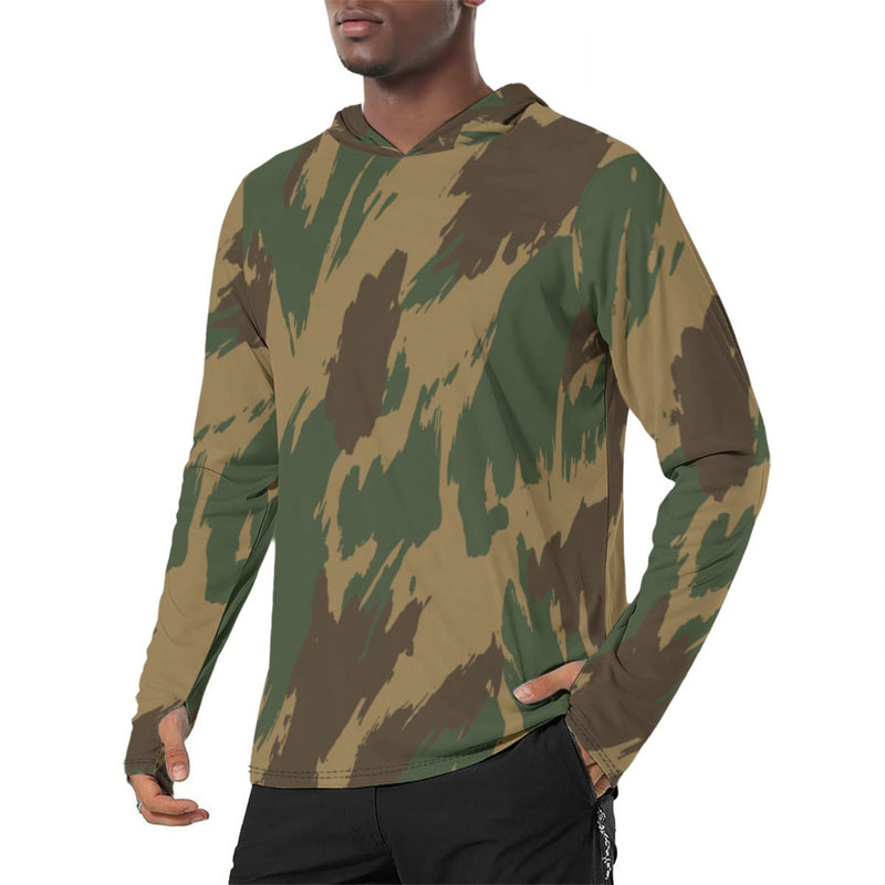 Denison 1959 Airborne Brushstroke Heritage CAMO Mens Sunscreen Sports Hoodie With Thumb Holes - S / White