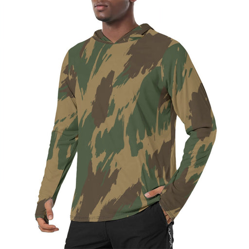 Denison 1959 Airborne Brushstroke Heritage CAMO Mens Sunscreen Sports Hoodie With Thumb Holes - S / White