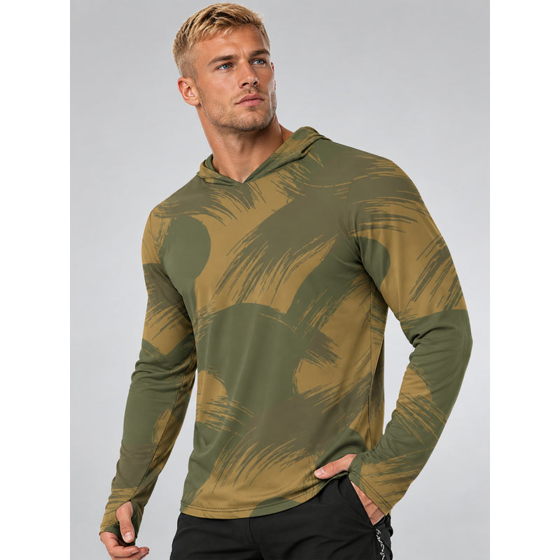 Denison Airborne Brushstroke Heritage CAMO Mens Sunscreen Sports Hoodie With Thumb Holes - S / White