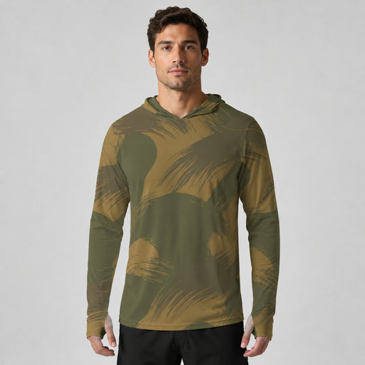 Denison Airborne Brushstroke Heritage CAMO Mens Sunscreen Sports Hoodie With Thumb Holes - S / White