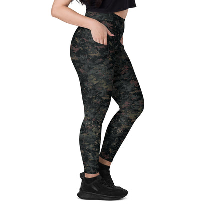 Digital Black Night Rust CAMO Leggings with pockets - Womens With Pockets