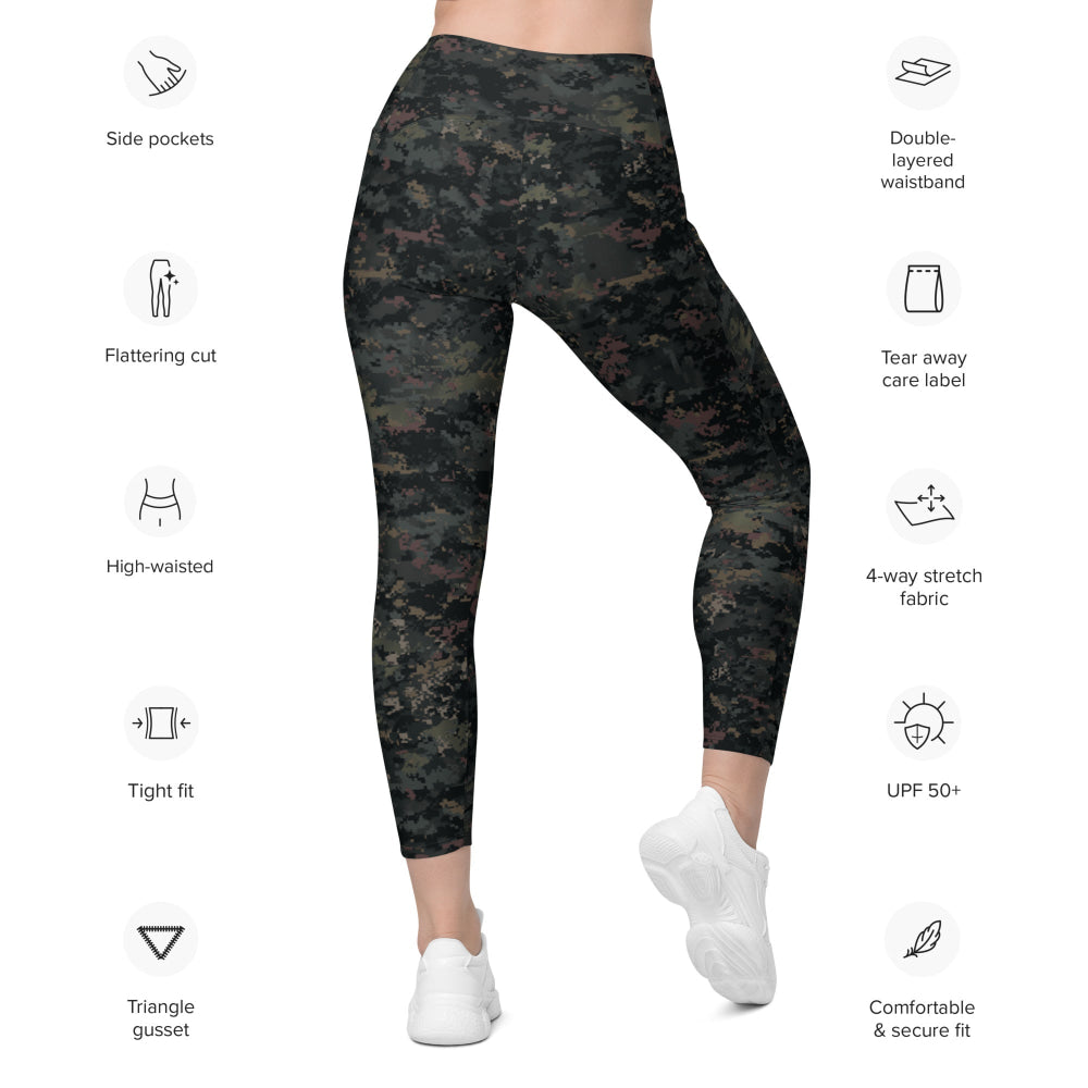 Digital Black Night Rust CAMO Leggings with pockets - Womens With Pockets