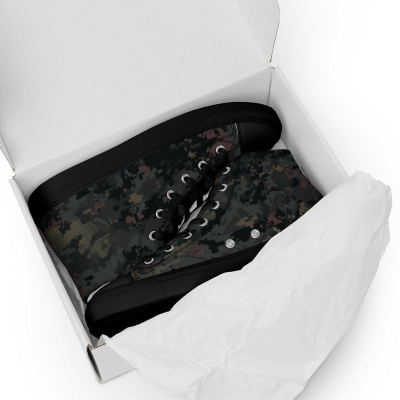 Digital Black Night Rust CAMO Mens High-Top Canvas Shoes