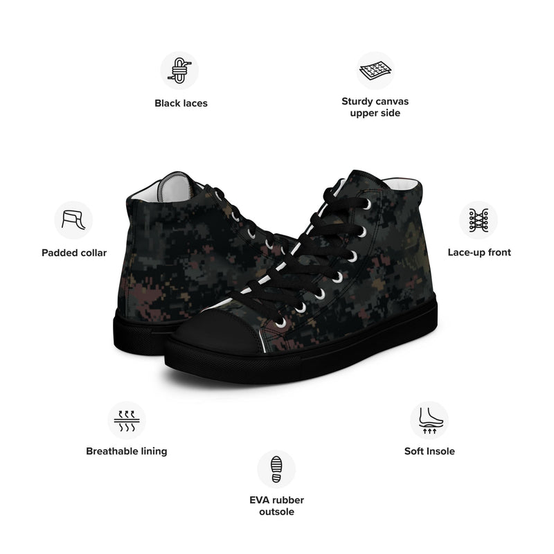 Digital Black Night Rust CAMO Mens High-Top Canvas Shoes