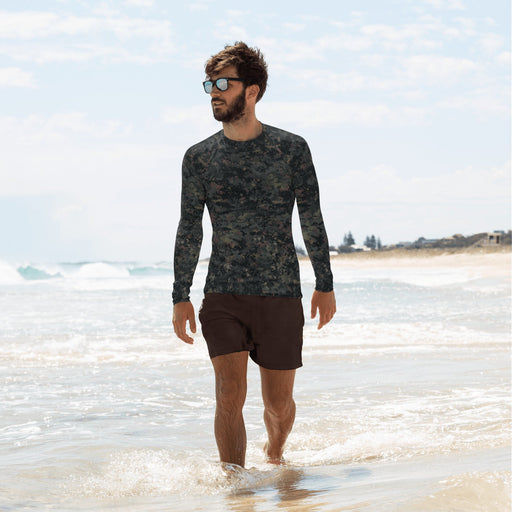 Digital Black Night Rust CAMO Mens Long-Sleeve Rash Guard - XS