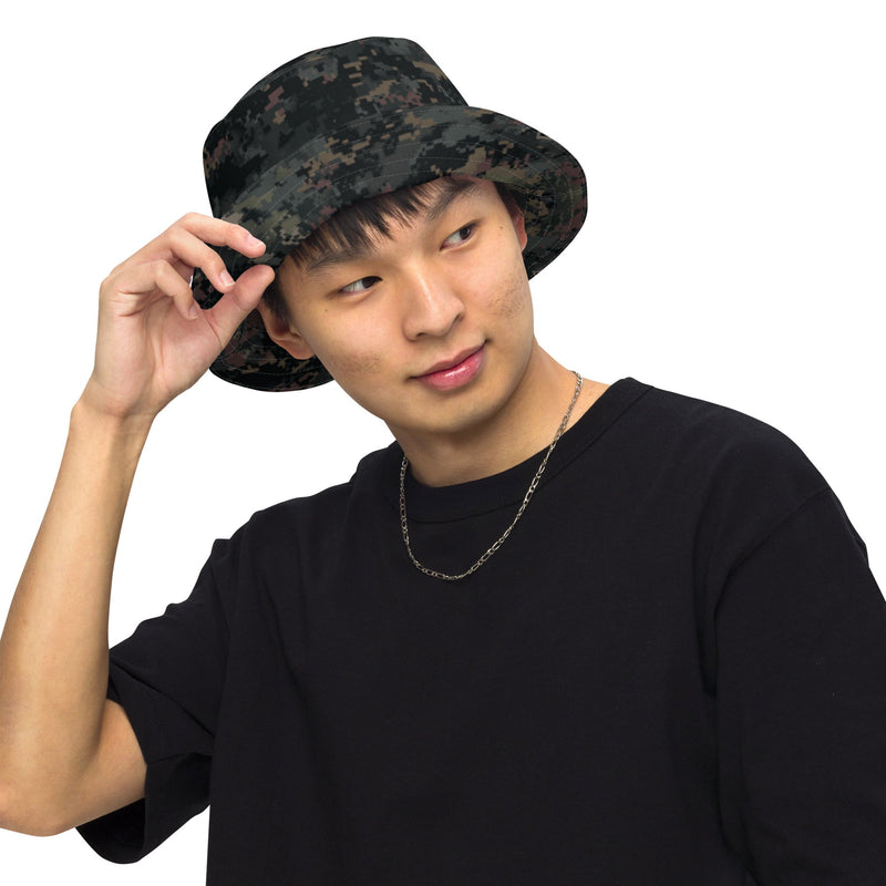 Digital Black Night Rust CAMO Reversible Bucket Hat - Head