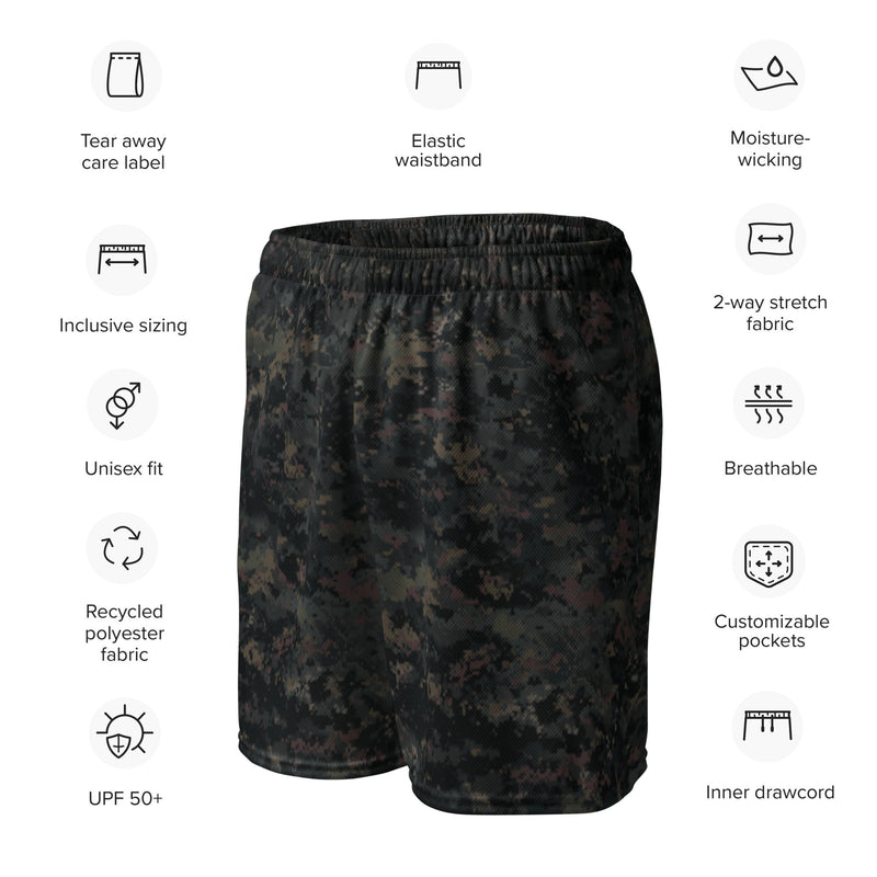 Digital Black Night Rust CAMO Unisex Mesh Shorts