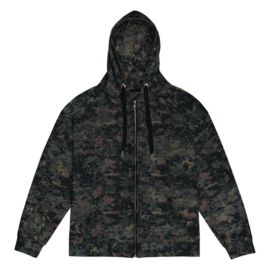 Digital Black Night Rust CAMO Unisex zip hoodie - 2XS - Zip Hoodies