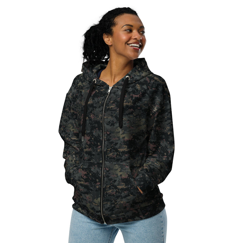 Digital Black Night Rust CAMO Unisex Zip Hoodie