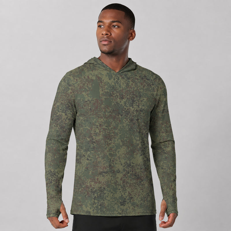 Digital Eastern Forest Veil CAMO Mens Sunscreen Sports Hoodie With Thumb Holes - S / White