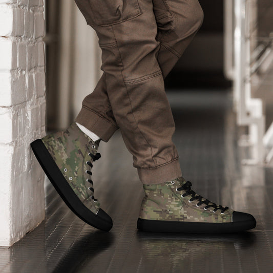 Digital Multi-Terrain CAMO Men’s high top canvas shoes - Black / 5 - Mens High Top Canvas Shoes