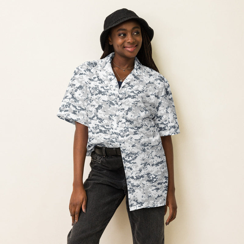 Digital Snow CAMO Unisex Short-Sleeve Button Shirt - Button-Up