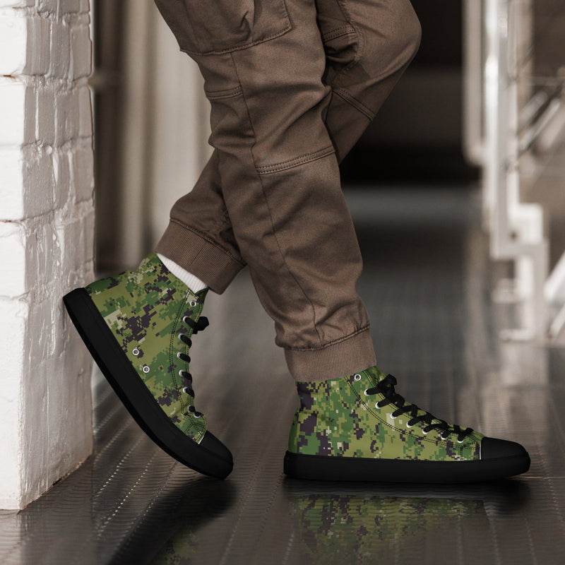 Digital Vertical Tropical Canopy CAMO Mens High-Top Canvas Shoes - Black / 5