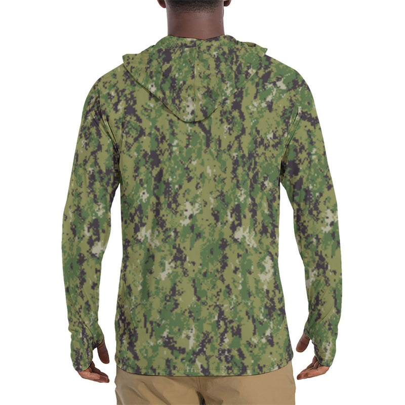 Digital Vertical Tropical Canopy CAMO Mens Sunscreen Sports Hoodie With Thumb Holes