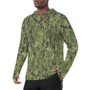 Digital Vertical Tropical Canopy CAMO Mens Sunscreen Sports Hoodie With Thumb Holes - S / White