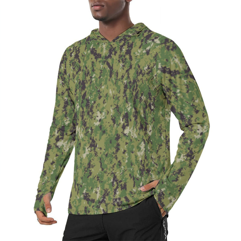 Digital Vertical Tropical Canopy CAMO Mens Sunscreen Sports Hoodie With Thumb Holes - S / White