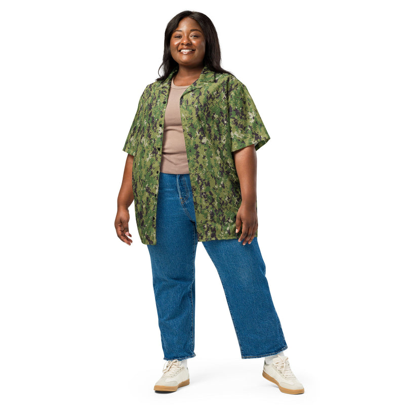 Digital Vertical Tropical Canopy CAMO Unisex Short-Sleeve Button Shirt - Button-Up
