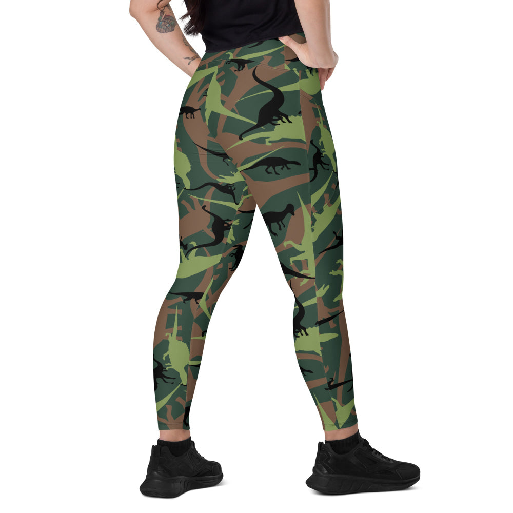 Dinosaur CAMO Leggings with pockets - 2XS - Womens With Pockets