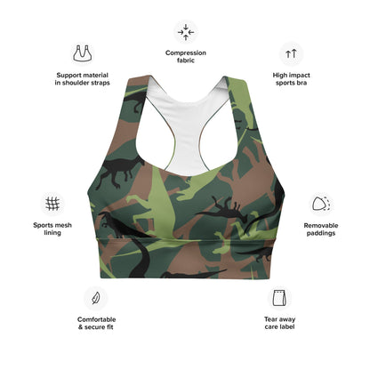 Dinosaur CAMO Longline sports bra - Womens Sports Bra