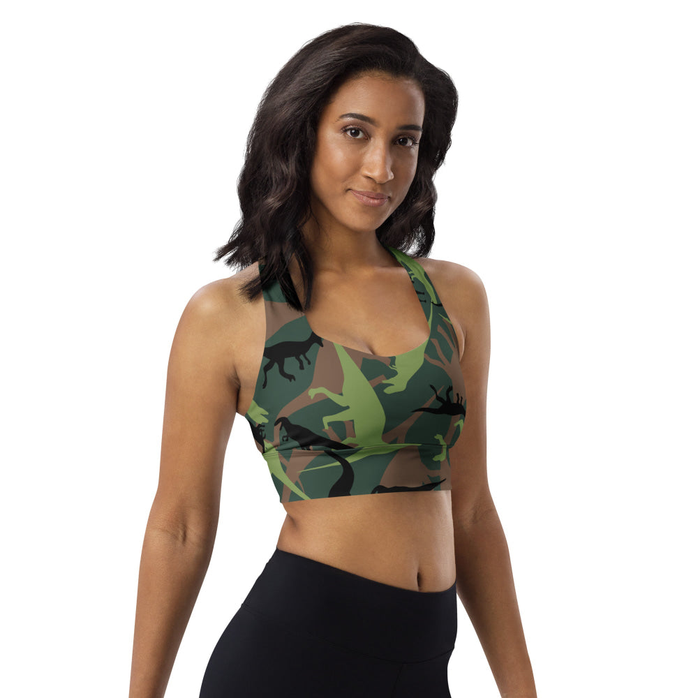 Dinosaur CAMO Longline sports bra - Womens Sports Bra