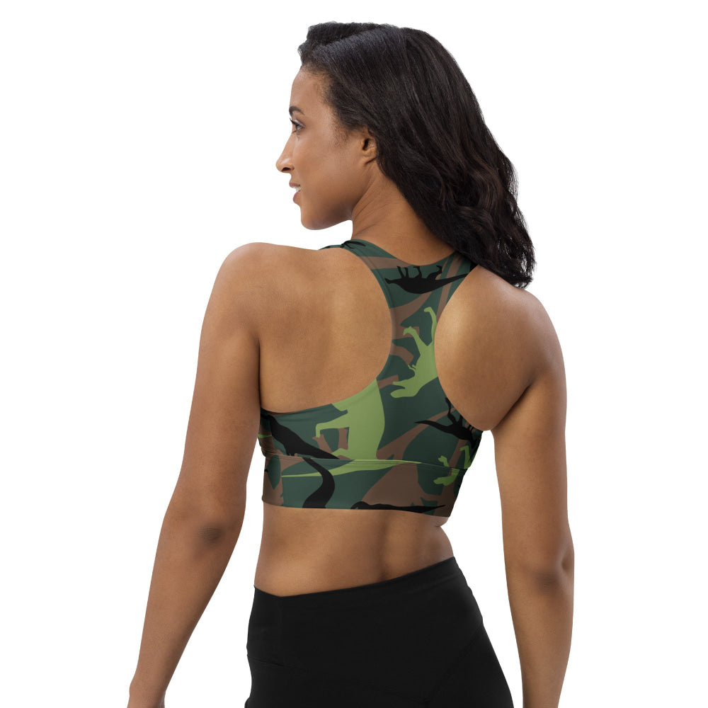 Dinosaur CAMO Longline sports bra - Womens Sports Bra