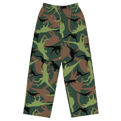 Dinosaur CAMO unisex wide-leg pants - 2XS - Unisex Wide-Leg Pants