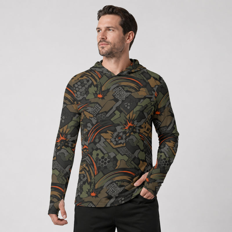 Dreadnought Firestorm CAMO Mens Sunscreen Sports Hoodie With Thumb Holes - default