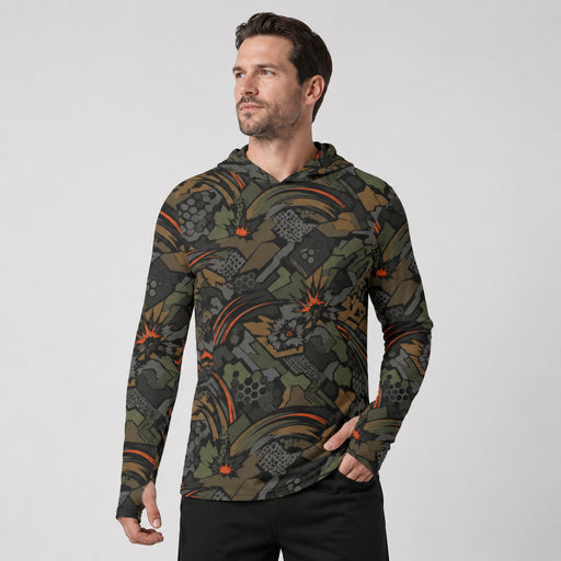 Dreadnought Firestorm CAMO Mens Sunscreen Sports Hoodie With Thumb Holes - default