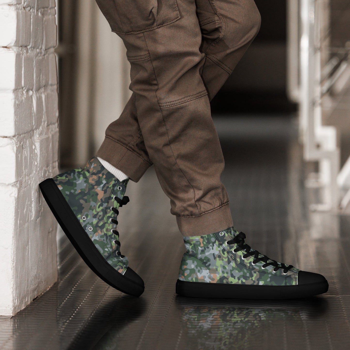 Dutch Fractal Green CAMO Mens high top canvas shoes - Black / 5 - High Top Canvas Shoes