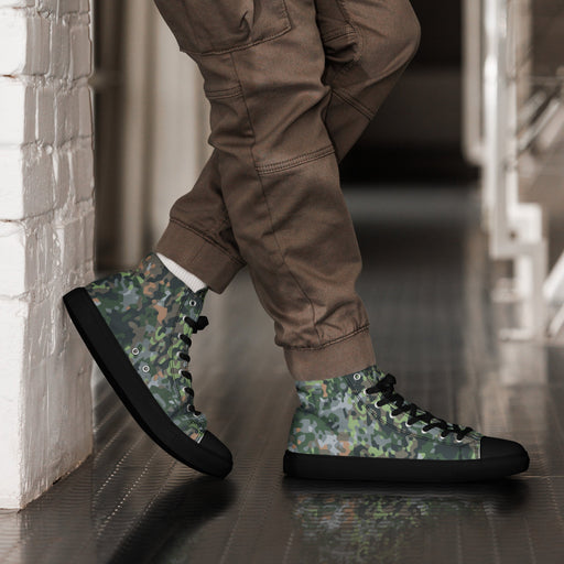 Fractal Dutch Woodland CAMO Mens High-Top Canvas Shoes - Black / 5