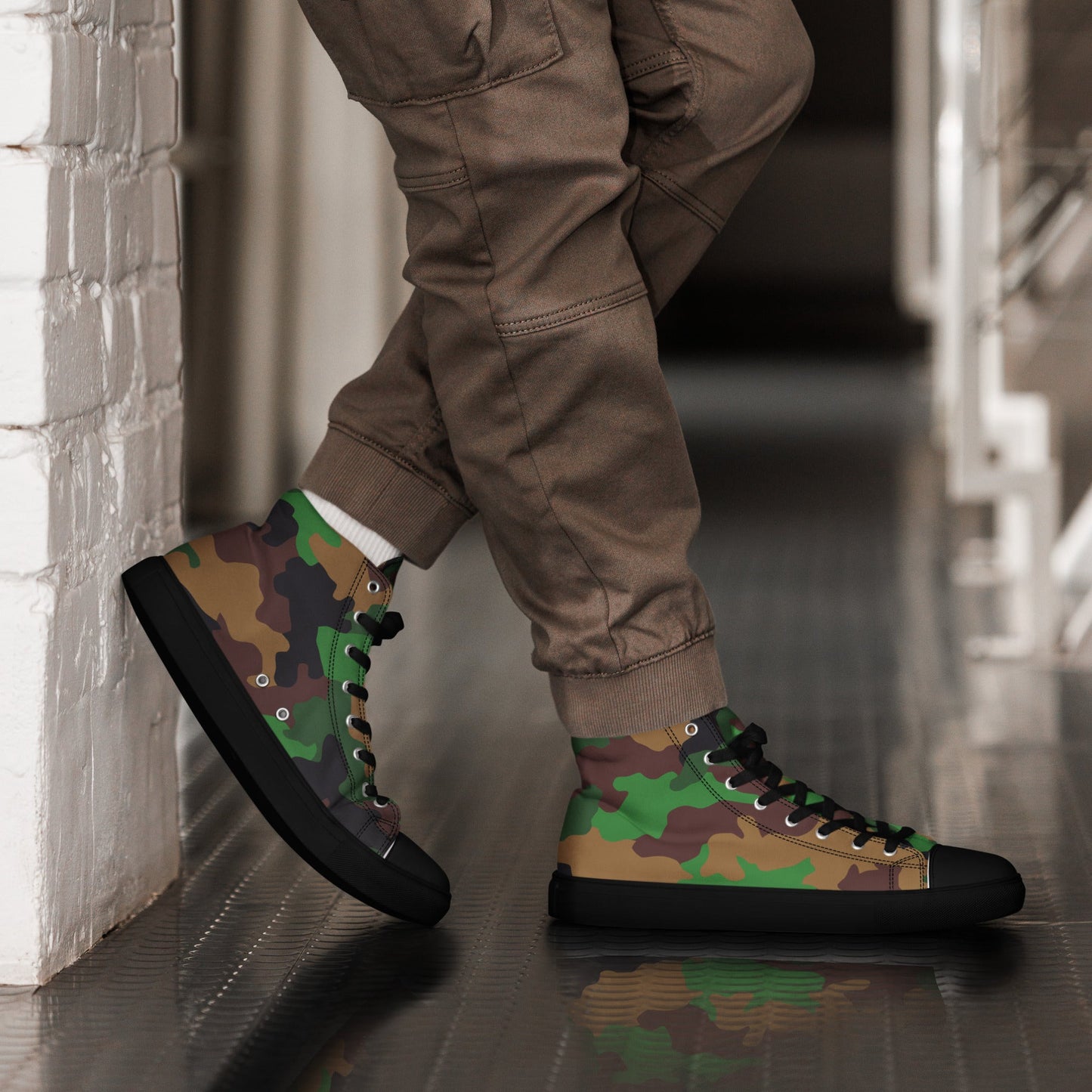 Dutch Jungle CAMO Mens high top canvas shoes - Black / 5 - High Top Canvas Shoes