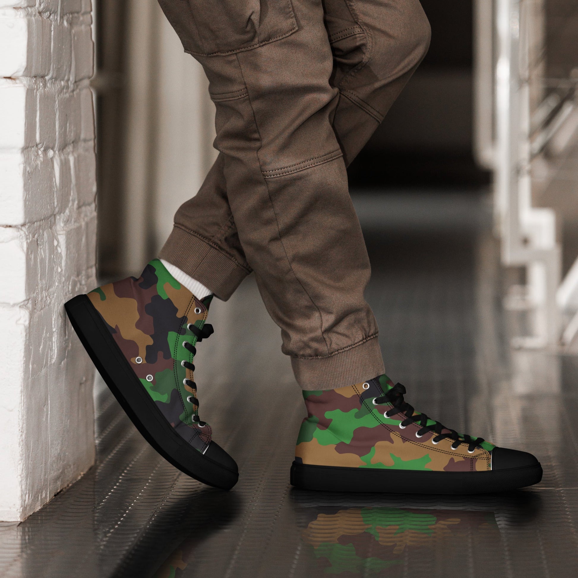 Dutch Jungle CAMO Mens high top canvas shoes - Black / 5 - High Top Canvas Shoes