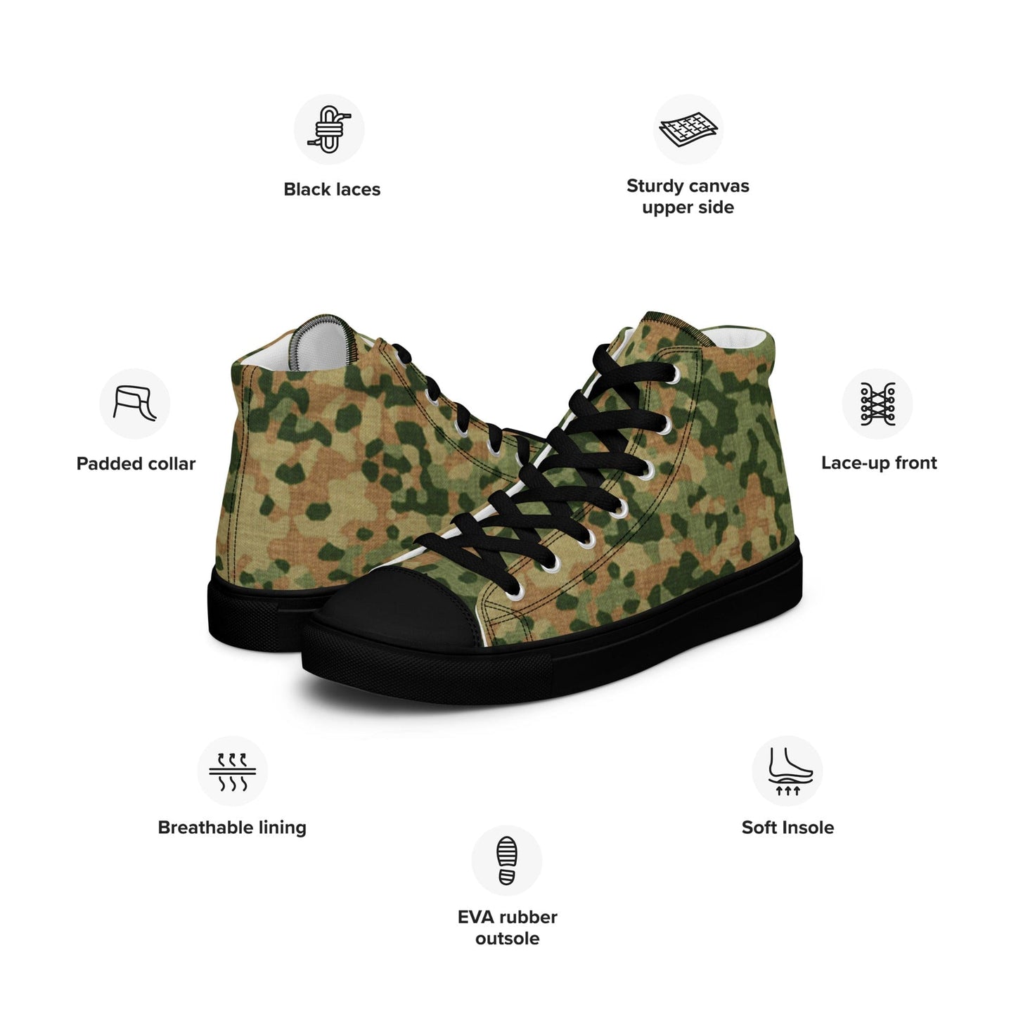 Dutch Netherlands Fractal Pattern (NFP) Multi CAMO Men’s high top canvas shoes - Mens High Top Canvas Shoes