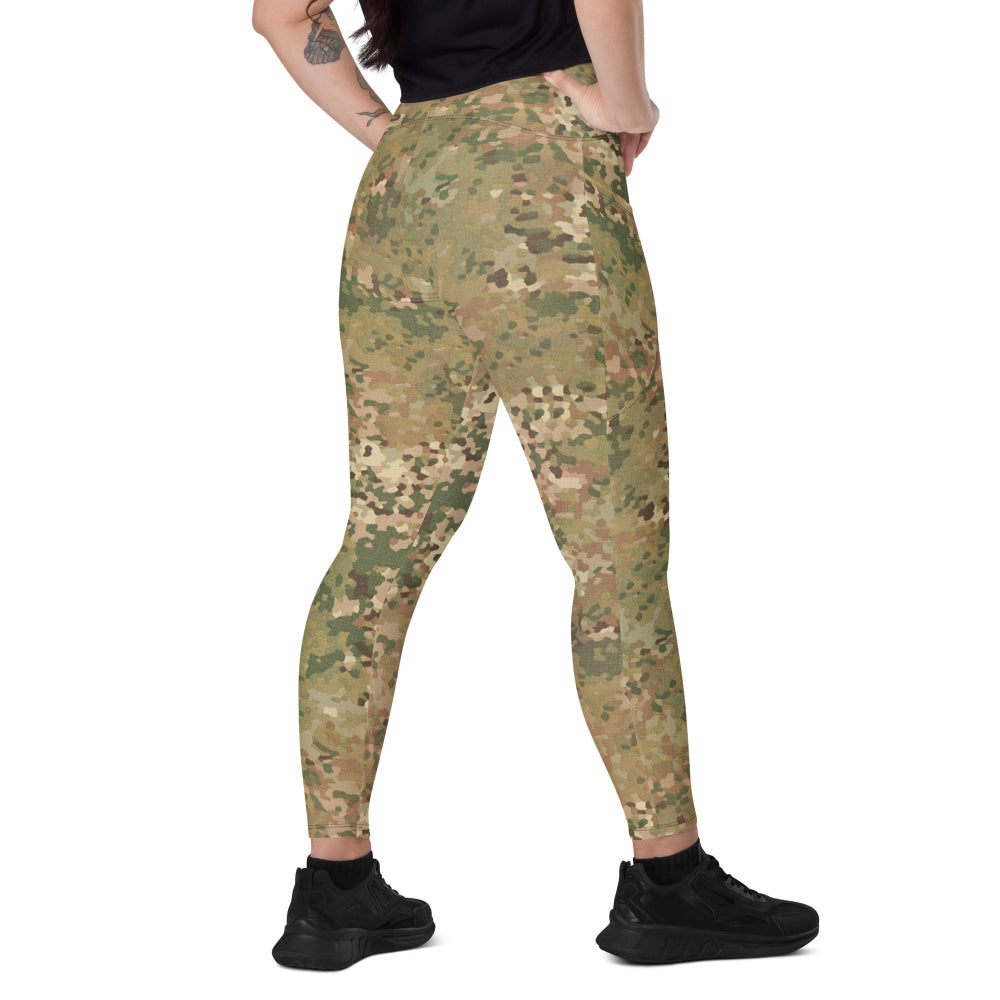 Dutch Netherlands Fractal Pattern (NFP) Tan CAMO Leggings with pockets - 2XS - Womens With Pockets