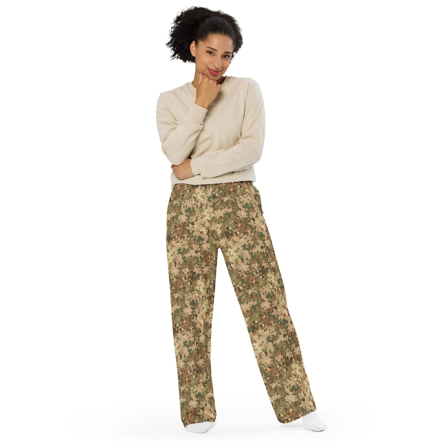 Dutch Fractal Tan CAMO unisex wide-leg pants - Wide-leg Pants
