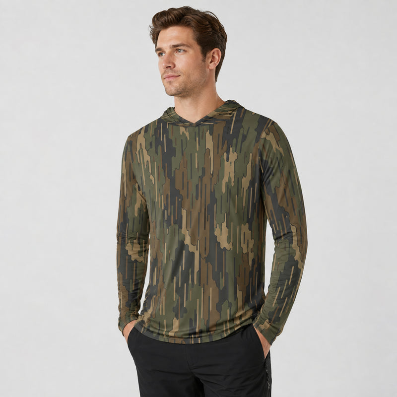 Eagle’s Dare Rainline Vanguard CAMO Mens Sunscreen Sports Hoodie With Thumb Holes - S / White
