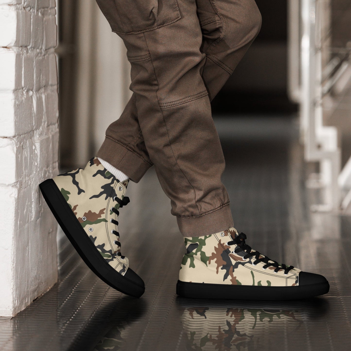 Egyptian Scrambled Eggs Desert CAMO Mens high top canvas shoes - Black / 5 - High Top Canvas Shoes